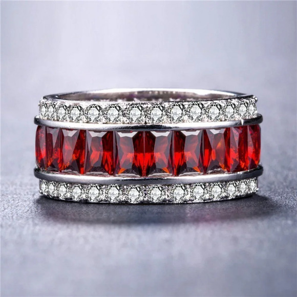 🎀CZ Anillos Re Rectangle Perfect CutCZ Baguette Crystal Eternity Ring,UNVN12347 - Picture 2 of 4